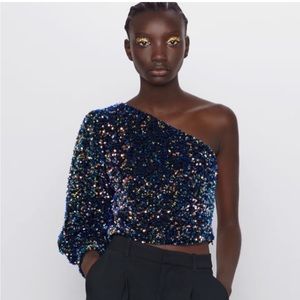Zara one shoulder sequin top